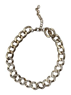 Vintage Gold toned Crystal Link Collar Necklace - Women Jewelry